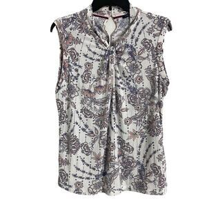 Tommy Hilfiger Twist Neck Knot Front Floral Print Sleeveless Blouse Women's Sz L